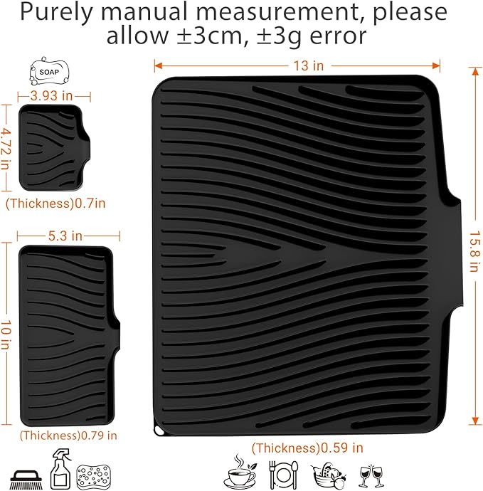 Silicone Dish Drying Mat for Kitchen Counter, Dish Drying Pad, Non-Slip Drain