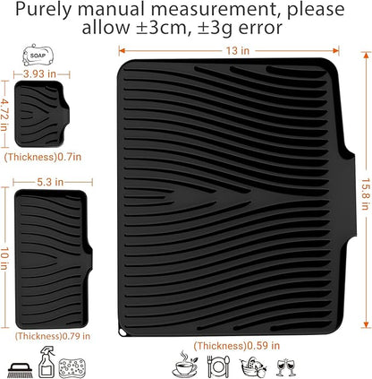 Silicone Dish Drying Mat for Kitchen Counter, Dish Drying Pad, Non-Slip Drain