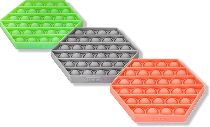 TOMMIKE Hexagon Push Pop Fidget Toy Bubble Sensory for Anxiety & Stress Relief Special Needs Autism Learning Office School Game Crafts Kids Adults (3-Pack)