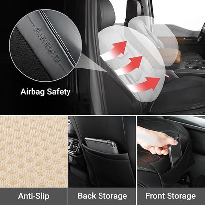 Coverland Custom SUV Car Seat Covers Front Seats for [2024-2026 Lincoln Nautilus] - Protector Car Seat Cover Water Resistant Leather Memory Form Back Support Seat Cushion [Front-Black]