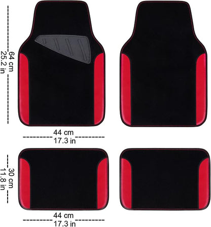 CAR PASS Rainbow Waterproof Universal Fit Faux Leather Car Carpet- Anti-Slip Nibbed Backing Floor Mats for SUV, Vans,Sedans,Trucks, Automotive Set of 4 for Women (Black with Red)