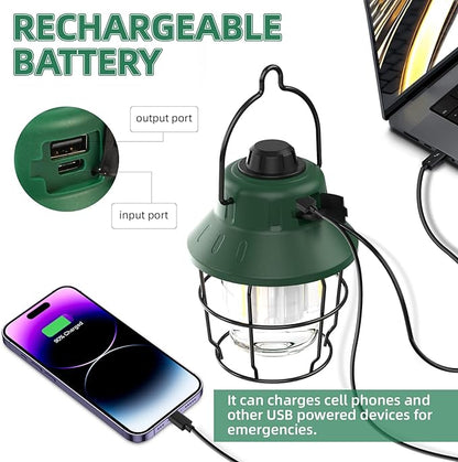 Rechargeable LED Camping Lantern, Mini Retro Portable Waterproof Lantern, 1000LM, 3 Light Modes (2700-6500K) Stepless Dimming Brightness, Hanging Tent Light for Camping, Power Outages