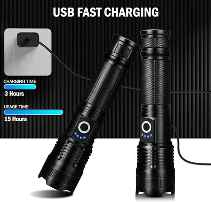 Led Flashlights High Lumens Rechargeable 2 Pack, 99000 Lumen Super Bright Fashlight with 5000ɱAh ?attery, Waterproof Powerful Flash Light Multifunctional Flashlights for Home Camping Hiking