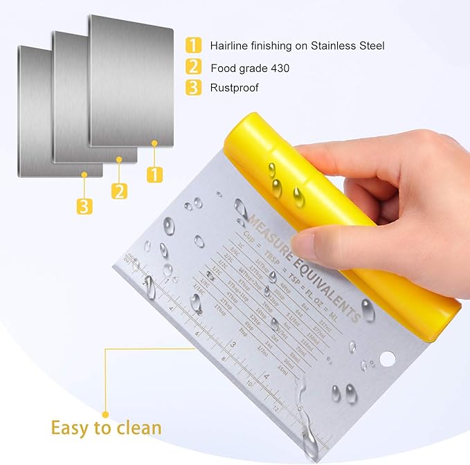 Suanyok Bench Scraper-Stainless Steel Dough Scraper and Flexible Plastic Bowl