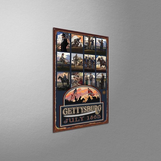 Gettysburg Civil War Collage Rustic Metal Art Print from Travel Artwork by Artist Paul A. Lanquist 11.5" x 17.5"