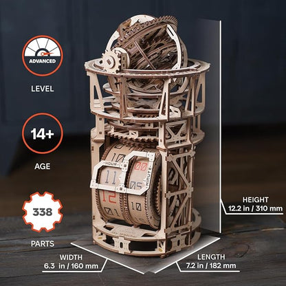 UGEARS Wooden 3D Puzzles for Adults - Astronomer Table Clock with Tourbillon Model Kit - Mechanical Clock Kit Functional DIY Miniature Kit Wood Crafts for Adults - Gifts For Puzzle Lovers - 338 Pieces