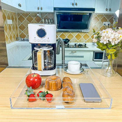Clear Rectangular 16x20 Inches Acrylic Ottoman Tray Decorative Serving Tray with Cutout Handles Organizer Tray on Coffee Table Countertop Big Breakfast Bed Tray Living Room Appetizer Serving Food