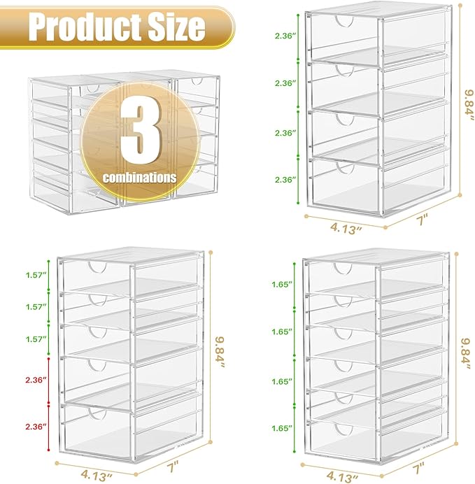 Acrylic 3 Pack Desk Organizers and Accessories, Makeup Organizer Storage