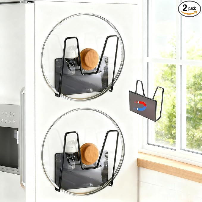Magnetic Pot Lid Holder for Refrigerator, 2 Pack Strong Magnetic Pot Lid