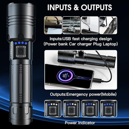 HAUSBELL A100 Upgraded LED Flashlights 20000 High Lumens, Zoomable Bright Flashlight with 5 Modes, Long Range 2000ft, Waterproof Powerful Tactical Flash Light for Emergency, Camping Gear, Hiking