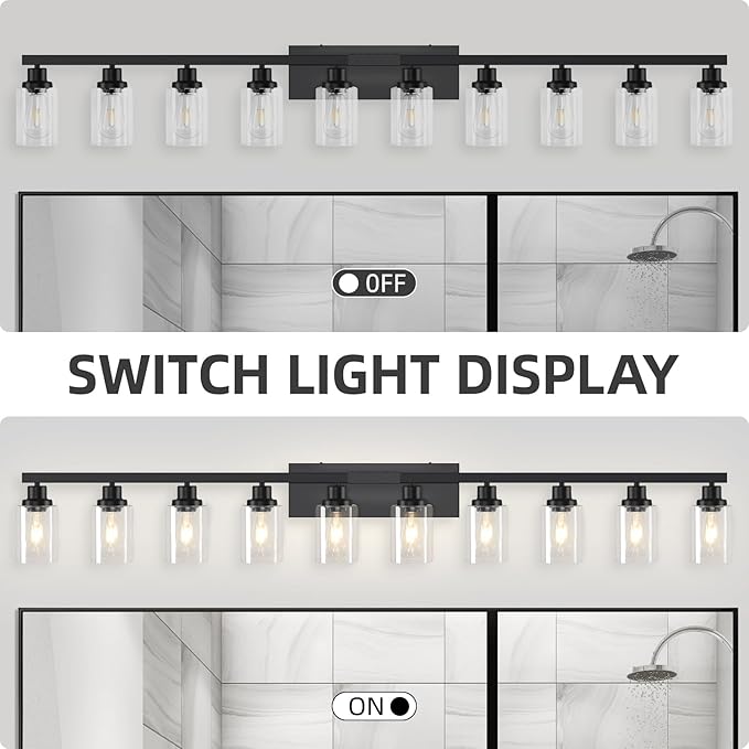 DIKAIDA 10 Light Bathroom Vanity Lights Over Mirror, 65.4inch Black Vanity