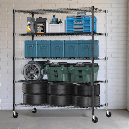 Himimi 5 Tier Wire Shelving with Wheels Heavy Duty Height Adjustable Metal Shelves for Storage, Commercial Grade Steel Utility Wire Rack for Kitchen Garage Pantry Organization-24×48×82, Black