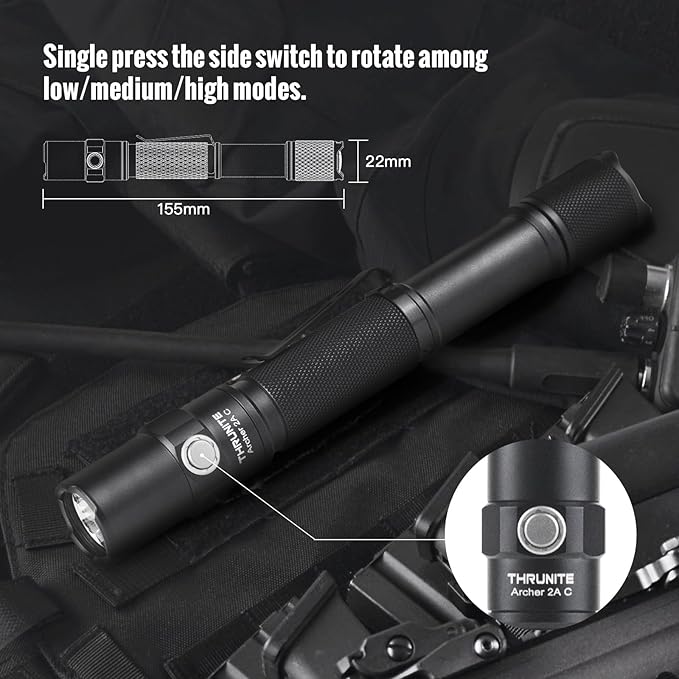 ThruNite Archer 2A C LED Rechargeable Flashlight, High 1000 Lumens AA Flashlight with Lanyard, IPX8 Waterproof Dual Switch Small Outdoor Light for Hiking, Camping, Everyday Use, EDC - CW