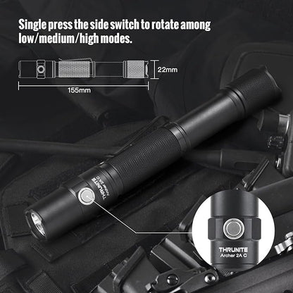 ThruNite Archer 2A C LED Rechargeable Flashlight, High 1000 Lumens AA Flashlight with Lanyard, IPX8 Waterproof Dual Switch Small Outdoor Light for Hiking, Camping, Everyday Use, EDC - CW