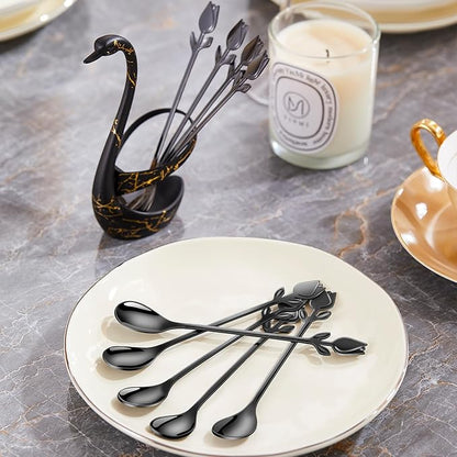 Black Small Coffee Spoon Holder Set, Swan Base