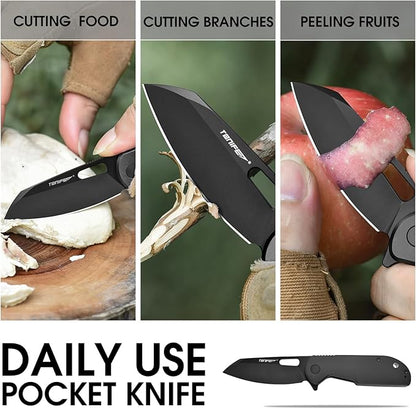 TONIFE Galaxy Mini Folding Knife with D2 Steel Blade and Aluminum Handle, EDC Pocket Tool for Camping, Hiking, and Survival (Black Titanium)