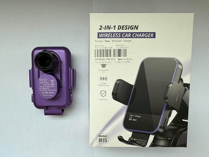 Wireless Car Charger,【7 Colored RGB Backlit】15W Auto Clamping Car Charger Phone Mount Holder for iPhone 16 15 14 13 12 Mini Pro Max 11, Samsung Galaxy S24 Ultra S23 S22 S21+ S10+ Note 20, etc - Purple