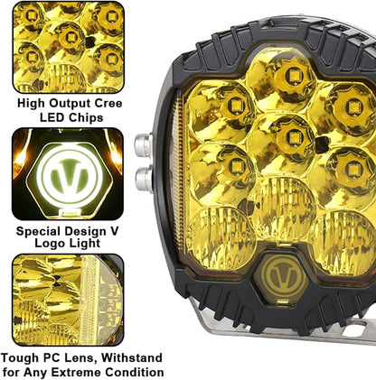 Gzminjie 7 inch 90W Amber Yellow LED Driving Light Compatible with Wrangler Off Road Vehicle ATV UTV Golf cart Lighting Trucks Pickup f150 Work Light, Pack of 1