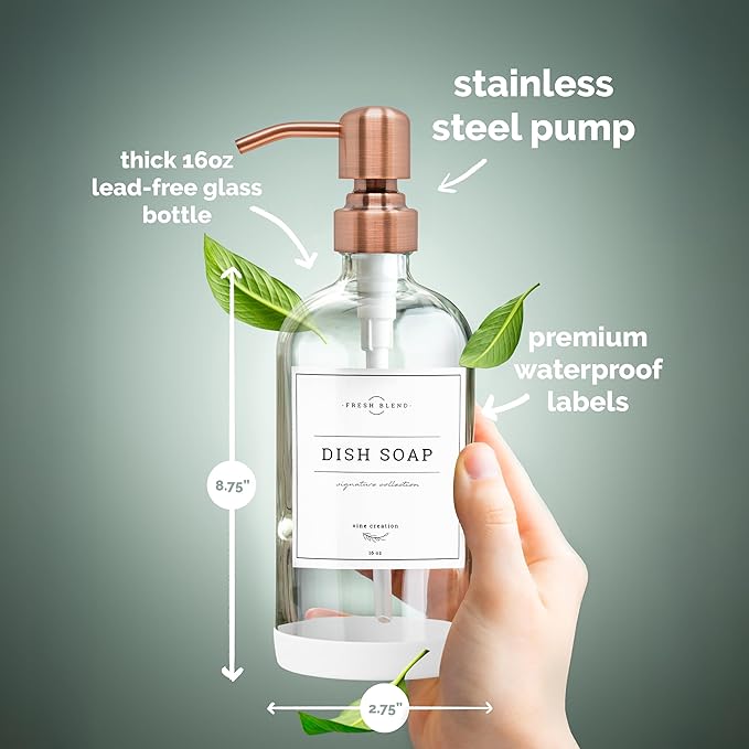 Vine Creations Clear Glass Soap Dispenser, 2 Pack Kitchen Soap Dispenser Set