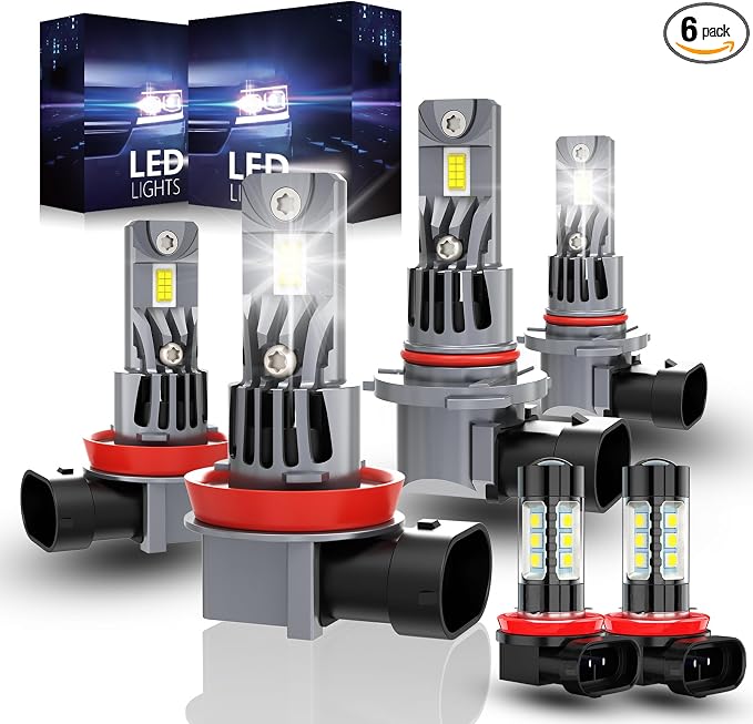 Compatible (Year: 2013–2016) for Mazda CX-5 Sport/Touring/Grand Touring/GX/GS Light Bulbs, High Low Beam Fog Light Bulb, 6500K White, 500% Brightness, Plug & Play, Powersports Bulbs - 6 Pack