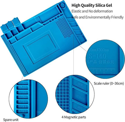 Kaisi S-160 Soldering Mat Insulation Silicone Magnetic Repair Work Station Mat Heat-Resistant for BGA and Gun Soldering Iron, Workbench, Cell Phone Laptop Repair, Size: 17.8 x 11.8 inch