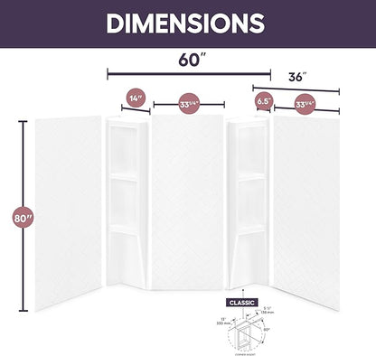 White Acrylic Shower Wall Surround 36"x 60"x 80"