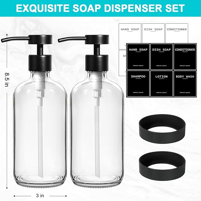 RYTOXILO Clear Soap Dispenser 2 Pack, Glass Soap Dispenser