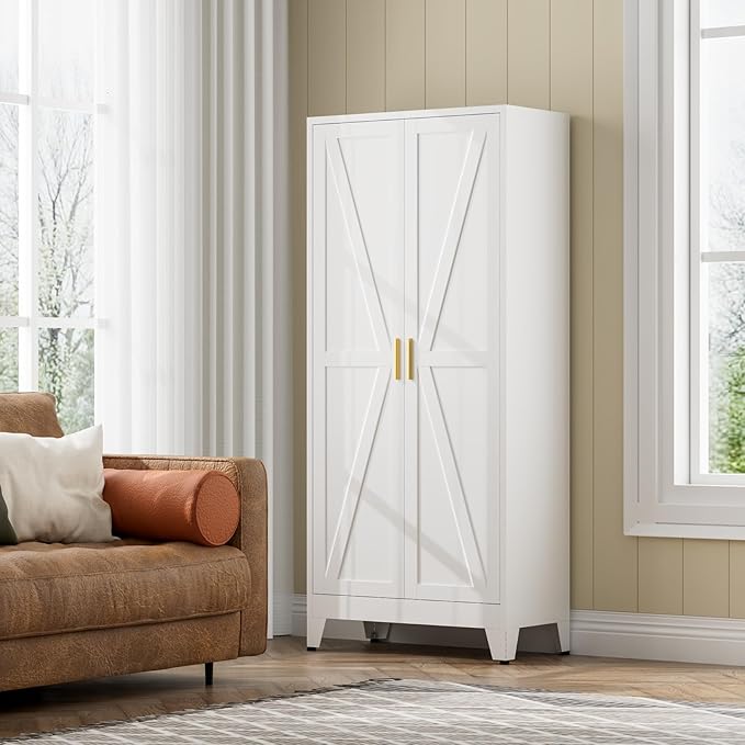 COFaR White Farmhouse Storage Kitchen Pantry Cabinet