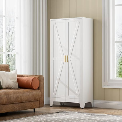COFaR White Farmhouse Storage Kitchen Pantry Cabinet