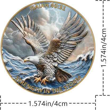 Eagle & Isaiah 40:31 Challenge Coin - Inspirational Christian Prayer Coin - Strength in The Storm - Pocket Gift with Clear Case(Pack of 5)