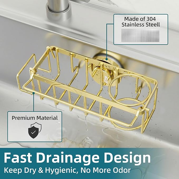 TAILI 4-in-1 Sink Caddy with Strong Suction Cup, Sponge Holder