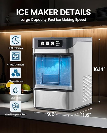 Nugget Ice Maker Countertop, Chewable Pellet Ice Machine, Portable Ice Machine