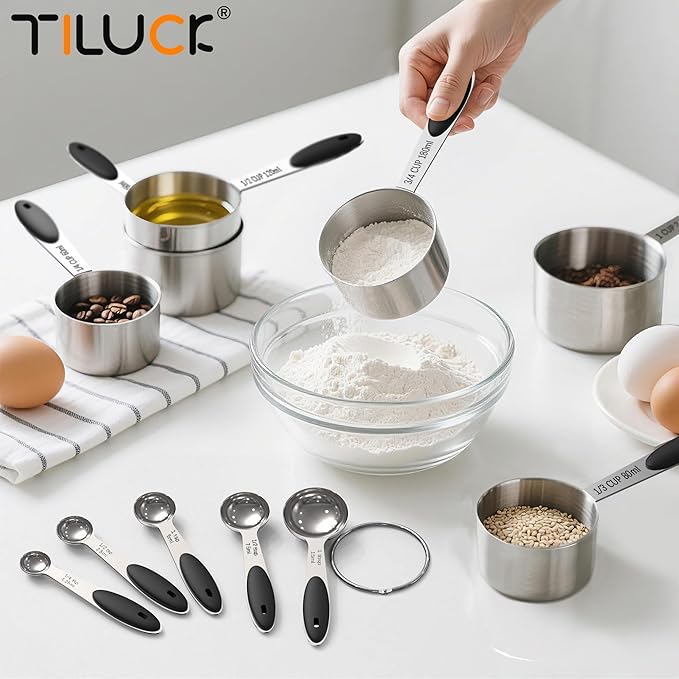 TILUCK Measuring Cups and Spoons Set, Stainless Steel, Kitchen Utensils