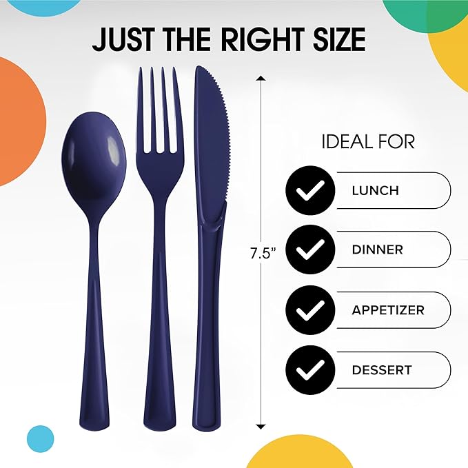 Party Solids Dark Purple Plastic Silverware Heavy Duty 150 Pcs Dark Purple Plastic Cutlery Sets, Utensil Sets, 50 Of Each Forks, Knives & Spoons Disposable Cutlery Set, Flatware Set For Party Supplies