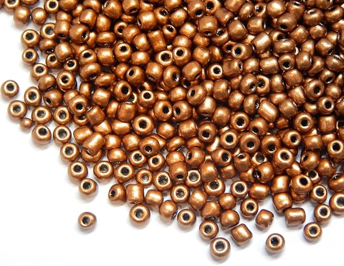 Perlin Glass Seed Beads 4mm 6/0 Round Mini Small Pony Spacer Beads 1100pcs for Jewelry Making Earrings Bracelets Pendants Waist DIY Handmade Metallic Color Kit (Matte Brown)