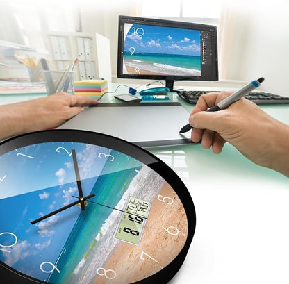 Modern Wall Clocks with Calendar and Date Ocean Wave Sea Beach Digital Clock