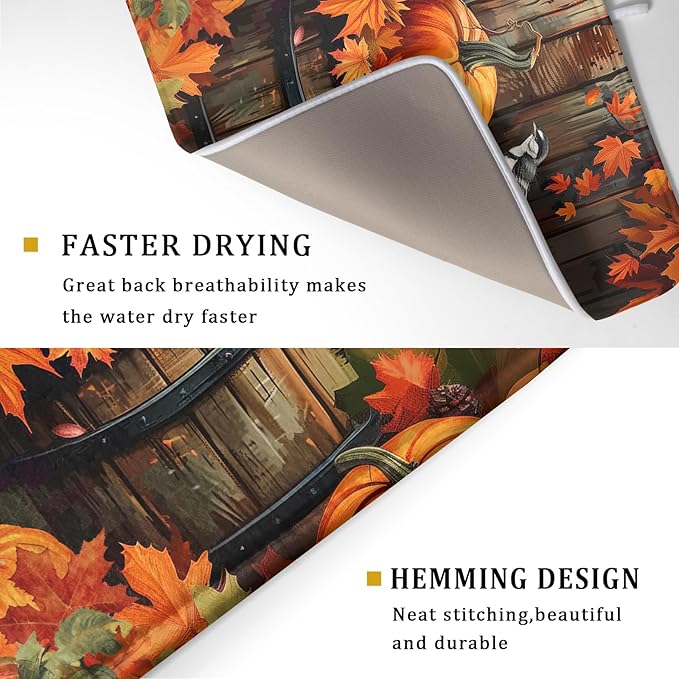 Fall Pumpkin Dish Drying Mat for Kitchen Counter Autumn Pumpkin Dish Mats for