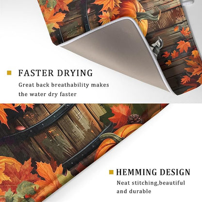 Fall Pumpkin Dish Drying Mat for Kitchen Counter Autumn Pumpkin Dish Mats for