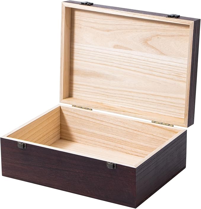 Wooden Storage Box with Hinged Lid and Front Clasp, Large Wood Storage Box, Wood Boxes Gift Boxes for Crafts Art Hobbies and Valentine's Day Decoration - 12.2''x8.6''x4.7'',Vintage Color