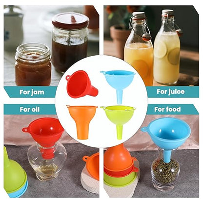 4 Pack Kitchen Silicone Funnel, 4 Colors Kitchen Funnel Set Wide Mouth Funnels