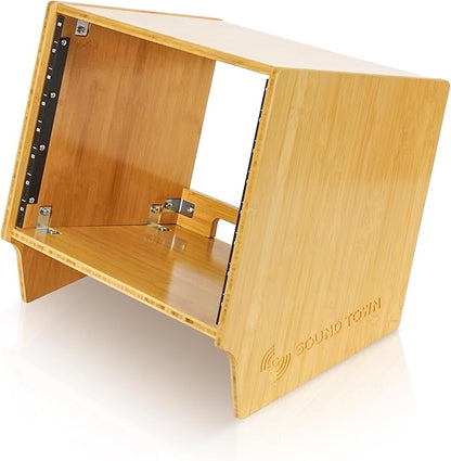 Sound Town DIY 8U Angled Desktop Turret Studio Rack, Solid Carbonized Bamboo