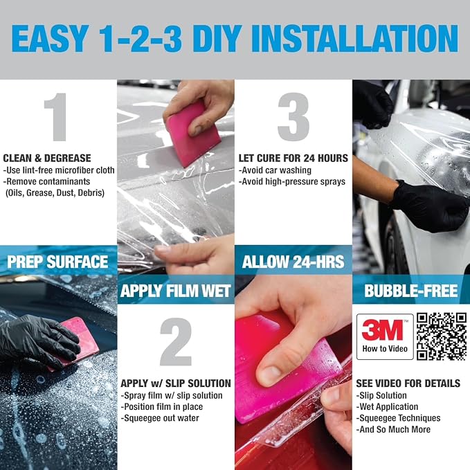 3M Clear Paint Protection Film, 8 mil PPF Vinyl Wrap with Self-Healing Technology, UV Protection, Non-Yellowing, Scratch Resistant, Glossy Finish (6 x 36in)