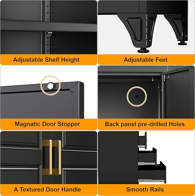 75" Tall Metal Storage Cabinet, Kitchen Pantry Storage Cabinets with Doors and Shelves, Black Pantry Cabinet with 3 Drawer, Utility Kitchen Cupboard, Large Steel Cabinets for Dining Room