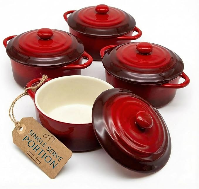 Kook Ceramic Mini Cocotte Set, Small Casserole Dishes