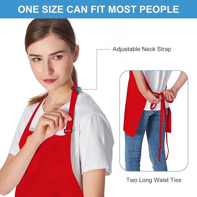 Jubatus 2 Pack 3 Pockets 100% Cotton Adjustable Bib Apron Chef Kitchen Cooking