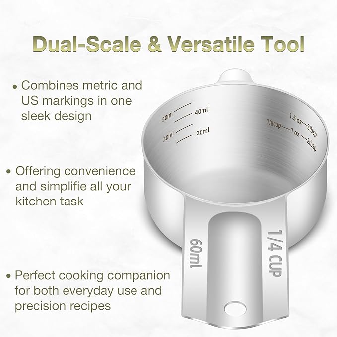 2PCS 1/4Cup Single Measuring Cup, Etched Inner Scale Stainless Steel Measure