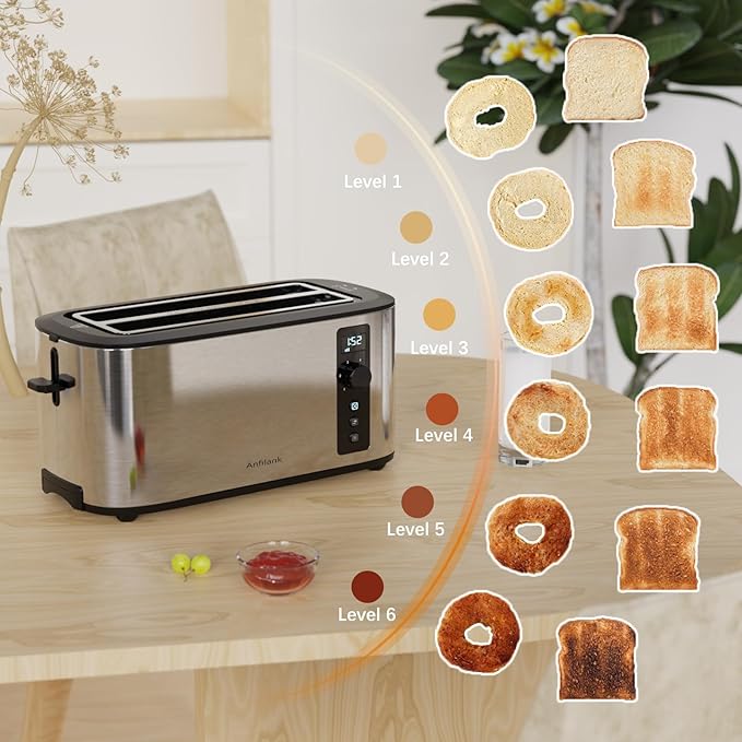 Toaster 4 Slice with Countdown Timer, Extra Wide Slots