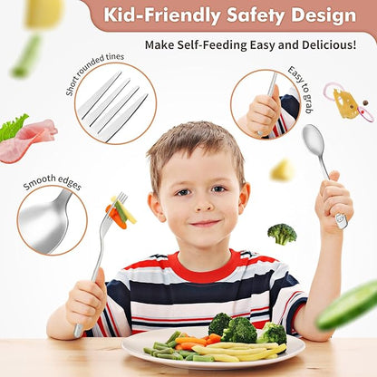 DRKIO Stainless Steel Toddler Utensils Set - 6 Pieces Kids Silverware Set Children Safe Food Grade Small Forks and Spoons Dishwasher Safe Mirror Polished