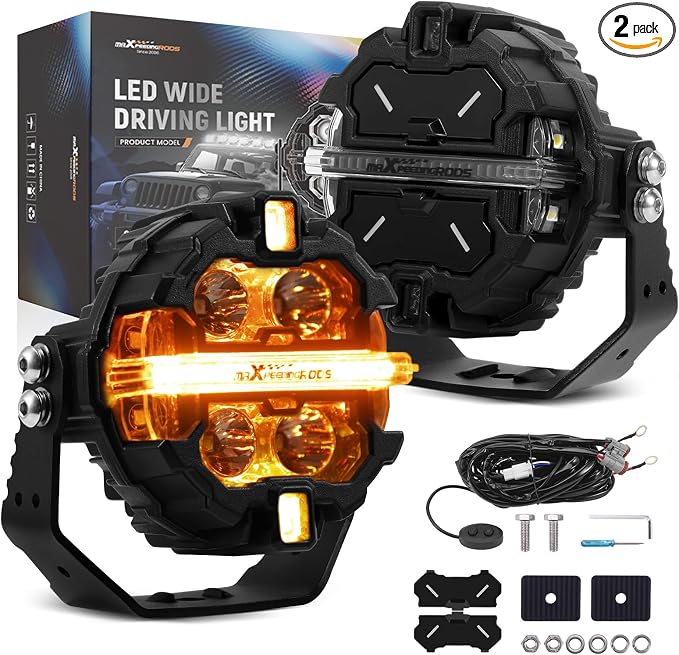 maXpeedingrods 3.5 Inch LED Off Road Lights 160W 19,200LM, Round Fog Lights with 7 RGB Colors, Side Shooter Light 270°Wide Range, LED Light Bar for SUV, Pickup, ATV, UTV, Truck, Motorcycle