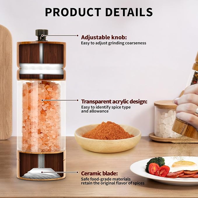 Salt and Pepper Grinder Set, Manual Salt Pepper Mills Grinders